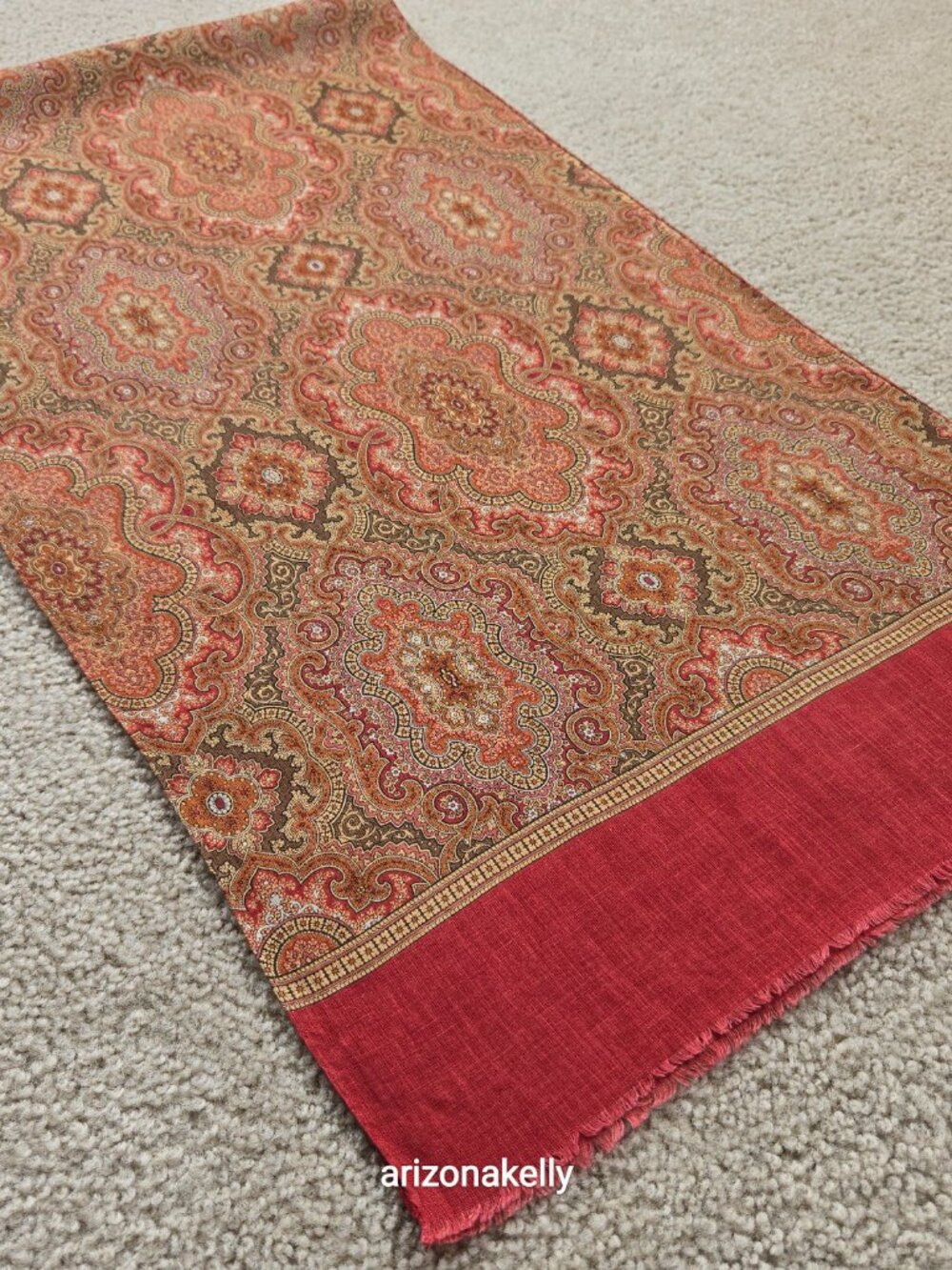 Valentino Linen Scarf Brick Red Earth Tones Autumn Fall - Picture 13 of 15